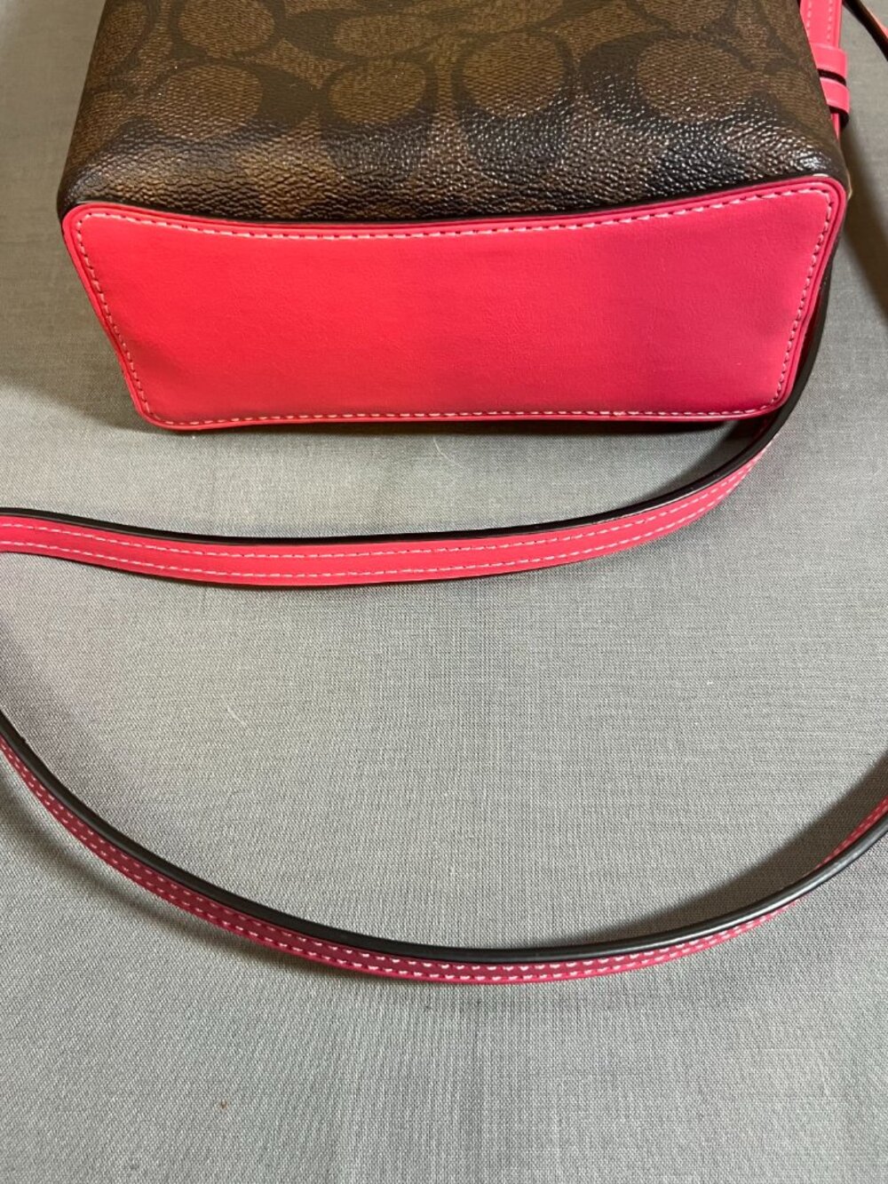 Coach Mini Crossbody Bag - Brown Signature Canvas and Hot Pink Leather - Like Ne - Picture 4 of 6